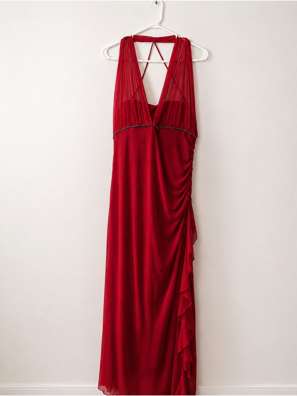 Vintage Red Halter Evening Gown + Matching Shawl | Y2K Formal Dress